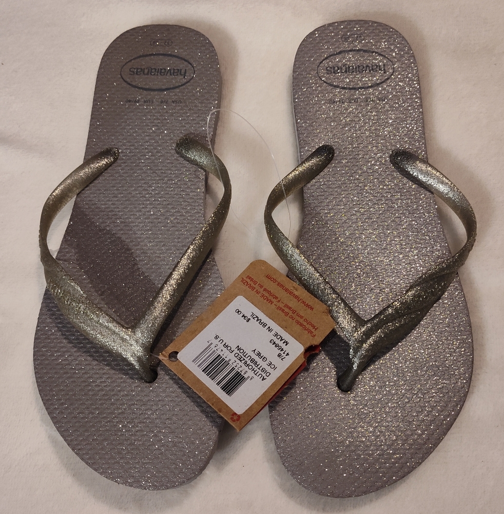 NWT! HAVAIANIS Brazilian Flipflops Ice Gray Sz 7/8